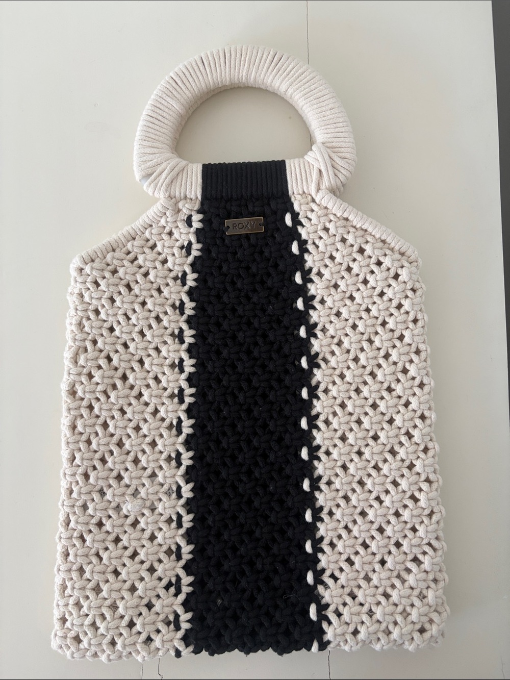 Roxy Cream and Black Crocheted Tote